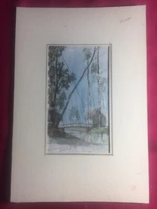 Ferdinand Leenhoff. AQUARELLZEICHNUNG UND TINTE HÄUSCHEN AM BACHRAND - Bild 1 von 9