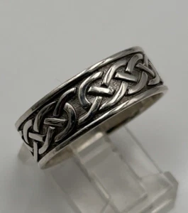 Fado Sterling Silver Irish Celtic Knot Eternity Overlay Men’s Sz 11 Band Ring JC - Picture 1 of 8