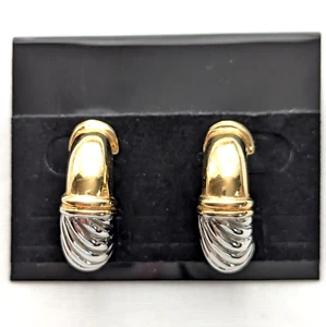 Etruskischer Stil halber Reifen Ohrstecker zweifarbig fett 80er Jahre Vintage Schmuck 1" - Bild 1 von 5