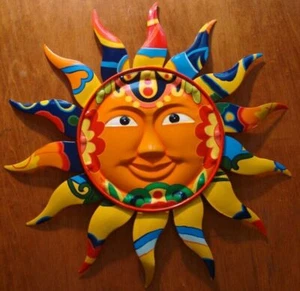 Escultura de metal pintada al sol mexicano restaurante o decoración de pared para el hogar NUEVA - Imagen 1 de 3