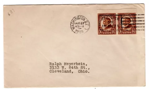 #631 Harding 1 1/2c Imperf Pair 1926 First Day Cover Cover