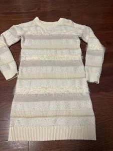 Gap Kids Girls Sweater knit dress Long Sleeve M Beige shimmery white bands - Picture 1 of 8