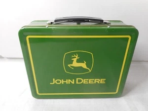 John Deere Tin Metal Lunch Box Young Boy Fishing Turtle Trouble Leaping Deer - Picture 1 of 17