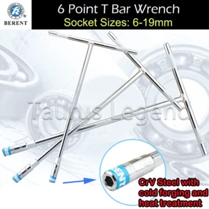 Berent CrV T Bar T Handle Wrench 6 Point Hex Socket Wheel Nut Remover Installer - Picture 1 of 8