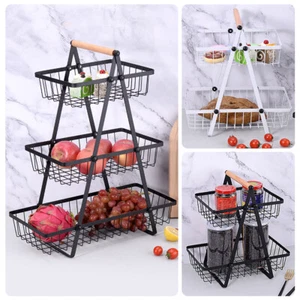Cesta de frutas portátil de 2/3 niveles organizadora de almacenamiento de cocina cesta de metal desmontable - Imagen 1 de 18