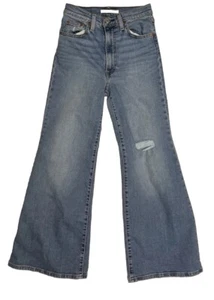 Levi's Ribcage Bell Flare Jeans Women's Sz 26 L29 Medium Wash Denim Distressed - Picture 1 of 15