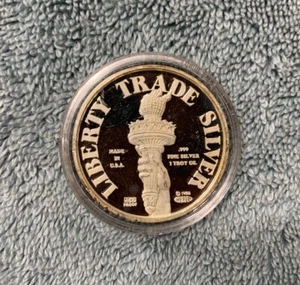 1985 Johnson Matthey MTB Statue Liberty Trade RARE 1OZ 999 Proof Silver Round JM - Picture 1 of 2