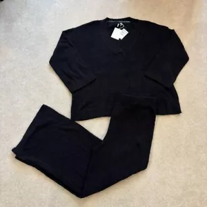 Nordstrom Soft Cozy Black V-Neck Pajama Set Top Pants - Size XL - NWT - Picture 1 of 9