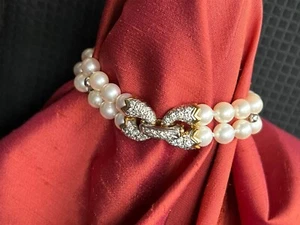 Akoya Pearl and Diamond Clasp Double Strand Bracelet in 18K - Picture 1 of 12