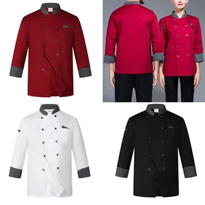 Abrigo de chef unisex de manga larga chaqueta para hombre ropa de trabajo de cocina uniforme de cocina - Imagen 1 de 28