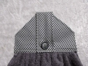Jazberryz Kitchen Hanging Hand Towel BLACK SPOTS on GREY Button Close Handmade - Picture 1 of 2