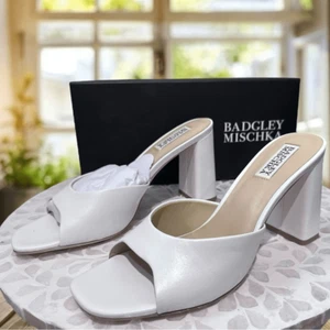 Badgley Mischka Cadence $235 Soft Leather Block Heel Mule Slide Size 7.5 - Picture 1 of 9