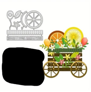 Cart Planks Trim Flowers Leaves Rustic Wheel FRUIT NOT INCLUDED Metal Dies Thin - Picture 1 of 1
