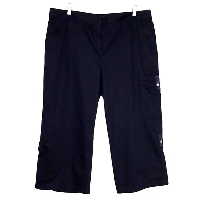 Pantalones cargo capri negros de pierna recta Izod para mujer con lengüeta enrollable de algodón talla 14 cremallera Foto 1 de 4