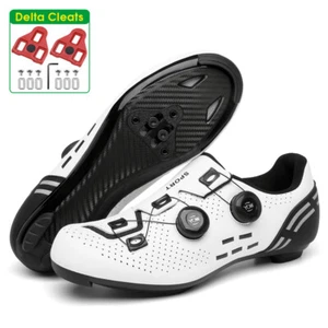 Road Cycling Shoes with SPD-SL Cleats Men Women Flat Speed Mountain Bike Sneaker - Picture 1 of 31