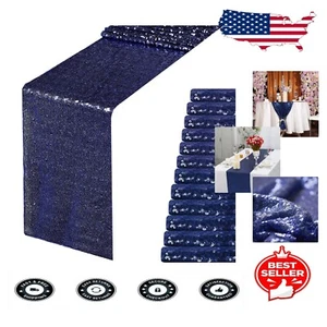 Versatile Navy Blue Sequin Table Runners - Perfect for Weddings & Celebrations - Picture 1 of 10