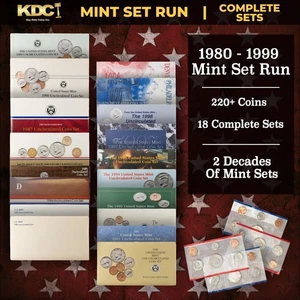 1980-1999 2 Decades United States Mint Set Run - 220+ Coins, 18 Sets In OGP - Picture 1 of 19