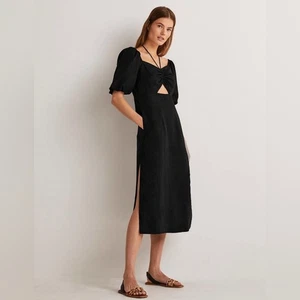 Neu mit Etikett Boden schwarz 100 % Leinen Kurzarm Neckholder Ausschnitt Spalte Midikleid 6 - Bild 1 von 12