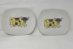 Pair Of Vintage Ironstone Stafford 1970’s Bull Beefeater Plates Yellow&Brown - Picture 1 of 7