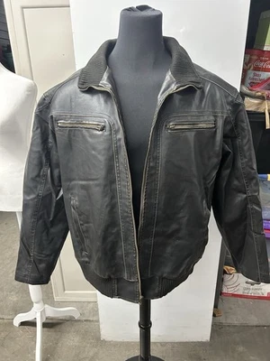 复古 Route 66 人造黑色皮革内衬拉链男式 2x 码 — 第 1/4 张图片