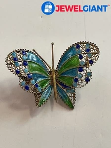 SIGNED GOLD-PLATED STERLING SILVER BUTTERFLY PIN MULTIPLE COLORED ENAMELS #FQ157 - Picture 1 of 6
