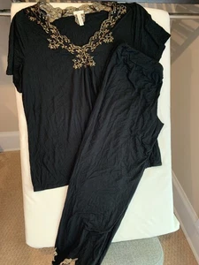 Soma Conjunto Pijama Negro Encaje Rayón Mezcla Tejido XL TOP GRANDE L Pantalones Talla Mixta - Imagen 1 de 9