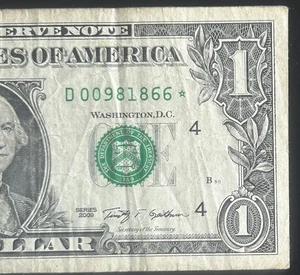 (FLIPPER STAR NOTE!) $1 Flipper Fancy Serial Number D00981866* Series 2009 - Picture 1 of 5