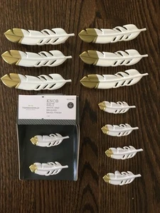 Metal Drawer Pulls Feather White & Gold Dresser Door Cabinet Knob - 6 Lg & 6 Sm - Picture 1 of 3