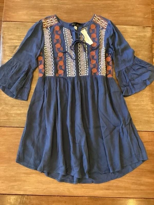 Blue Rain Francesca's Floral Embroidered Boho Peasant Tunic Mini Dress XS - Image 1 of 4