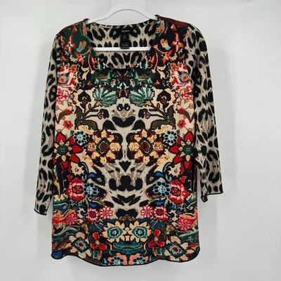 Top Ali Miles donna M boho stampa patchwork misto floreale leopardato dichiarazione artistica - Immagine 1 di 4