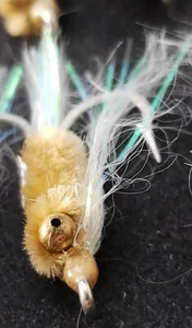 BONEFISH SHRIMP GLORY SIZE # 8 SALTWATER FLY FISHING FLIES CUSTOM TIED PEARL TAN - Picture 1 of 3