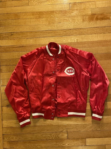 Vintage Cincinnati Reds Childrens Size Med Chalkline Satin Bomber Jacket Red Vtg Cover