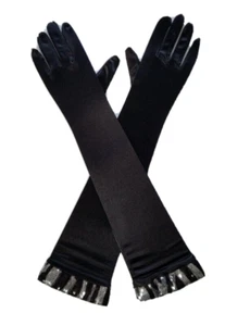 Black Gloves Adult 20" Sequin Trim Dance Costume Jazz Tap Cosplay Showcase New - Picture 1 of 8