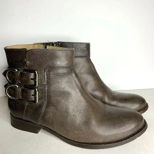 FRYE MOLLY Womens Sz 7 Ankle Boots Brown Leather Double Buckle Flat Bootie $368 - Picture 1 of 8