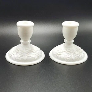 Imperial Glass White Milk Glass Candle Holders Grapevine Design MCM Vintage - Picture 1 of 5