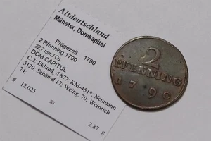 🧭 🇩🇪 ALEMANIA MUNSTER 2 PENIQUES 1790 ESCASOS DETALLES NÍTIDOS B79 #5985 - Imagen 1 de 2