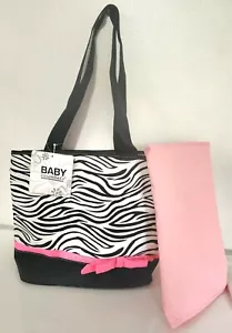 Baby Essentials 2pc Infant Girl Diaper Bag Zebra & Hot Pink Bow Tote w/Pad (NEW) - Picture 1 of 9