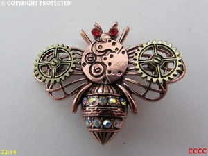 steampunk brooch badge pin copper rosegold bee bronze cogs mechanical Manchester - Picture 1 of 3