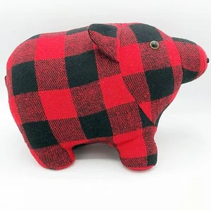 Buffalo Plaid Black and Red Pig Door Stopper - Picture 1 of 5