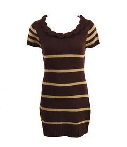 NWT HESSI Brown/Tan cap sleeve women's sweater Dress Sz S Small - Picture 1 of 3