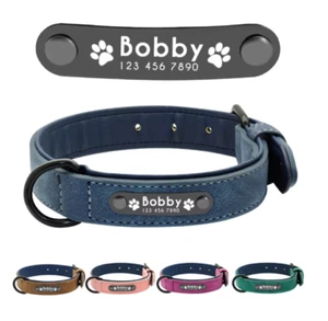 AU Soft Leather Personalised Dog Collar Custom ID Name for Dogs - Picture 1 of 9