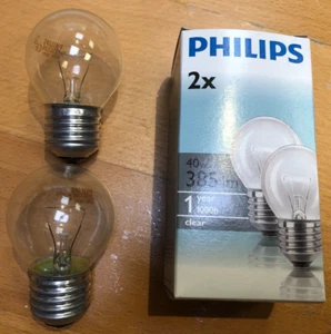 2 X PHILIPS/OSRAM Tropfen E27 40W KLAR P45 Glühbirne WARMES LICHT LAVALAMPE - Bild 1 von 2