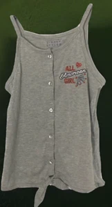 Girls Gray Tank Top Patriotic All American Girl Button Up Tie Bottom Large 10/12 - Picture 1 of 5