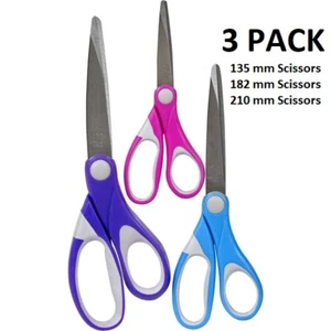 Marbig Scissors 3 PACK - Comfort Grip Pink 135mm Blue 182mm Purple 210mm - Picture 1 of 3