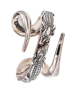 Kieselstein Cord double Alligators bangle cuff in solid .925 Sterling Silver Box - Picture 1 of 7