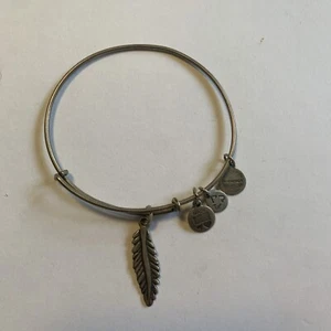 Alex and Ani Feather Charm Bangle Bracelet Silver Boho Jewelry - Picture 1 of 4