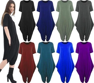 Womens Short Sleeve Italian Drape Harem jumpsuit Dress Lagenlook Baggy Playsuit - Picture 1 of 10