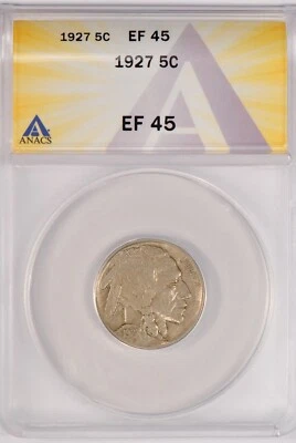 1927 Buffalo Nickel ANACS XF 45 Problem Free Coin 5C - Image 1 of 2