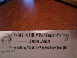 Vtg CANDLE IN THE WIND/ Elton John w/DIANA Photo Jukebox Title Strip Boston Card - Picture 1 of 1