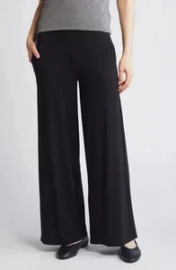 NEW Eileen Fisher Tencel Jersey Wide Leg Pull On W/ Poc Pants in Black - Size XL - Picture 1 of 8